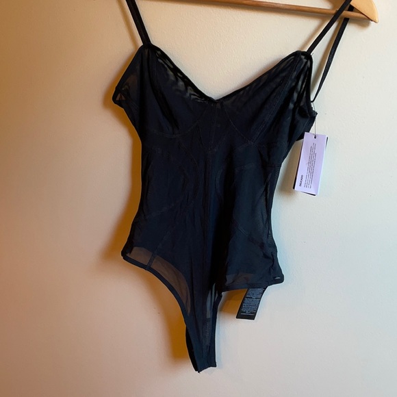 NWT S GUESS women MELINDA contour bodysuit mesh transparent corset piping black - Picture 3 of 12